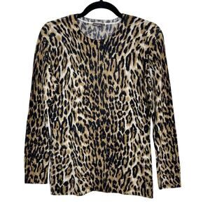 J Mclaughlin Leopard Sancerre Cashmere Sweater XSmall XS Brown Black Crew Neck